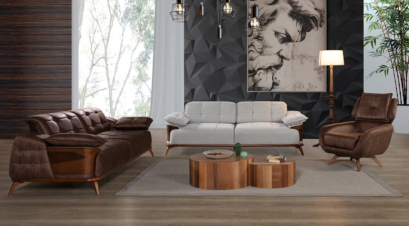 Loft Ahşap Ayaklı Yataklı Koltuk Takımı(Papelli)