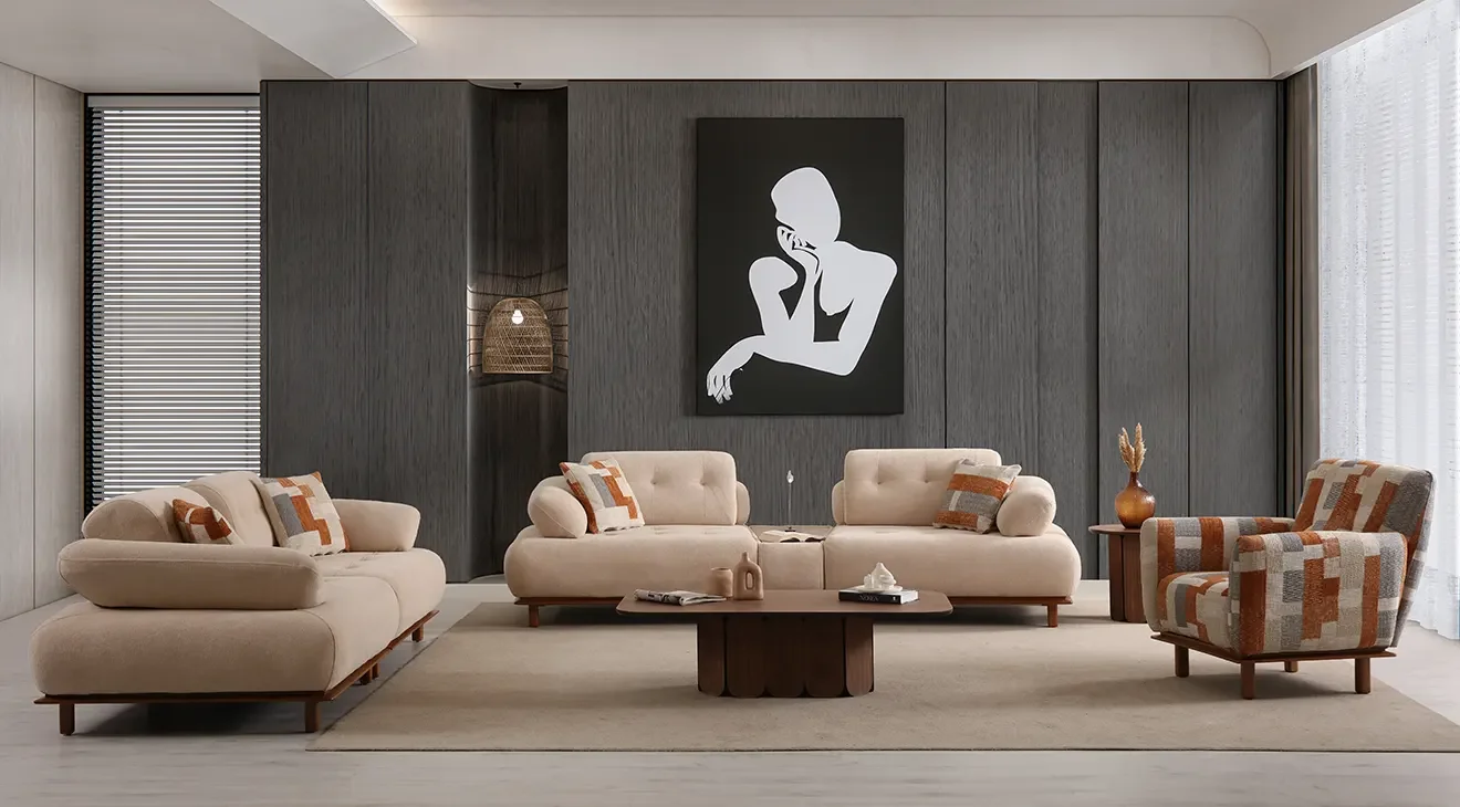 Lois Ahşap Ayaklı Yataklı Koltuk Takımı