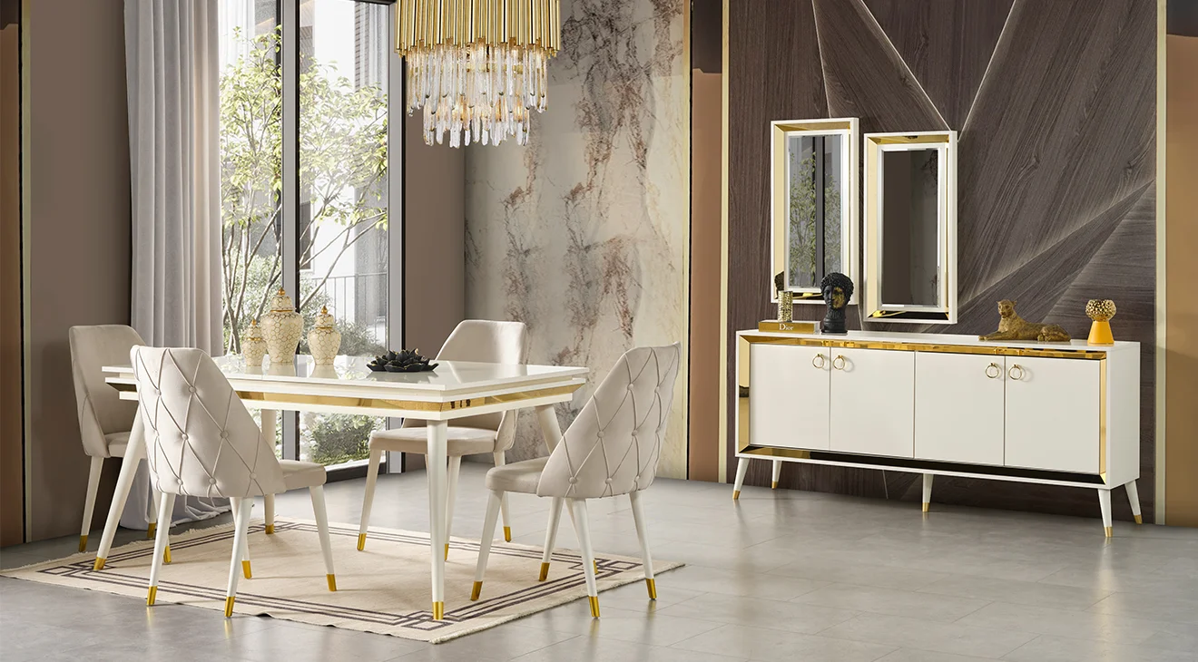 Lotus Aytaşı Ahşap Ayaklı Yemek Odası Takımı