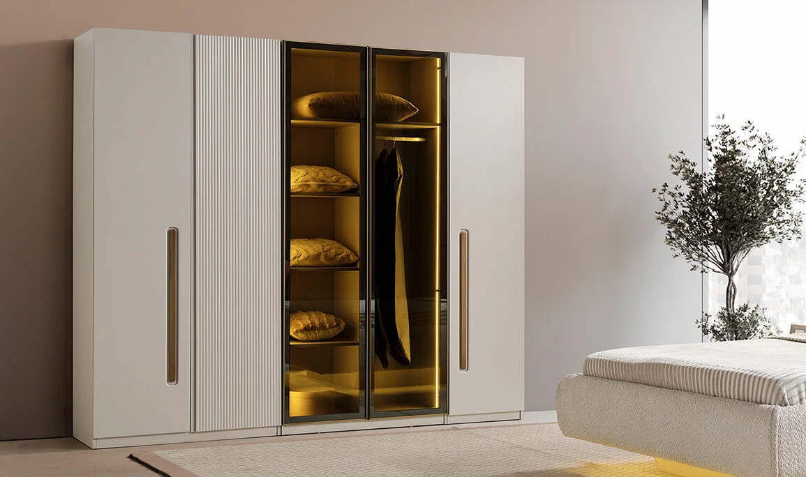 Lufian 5-Door Wardrobe with Glass