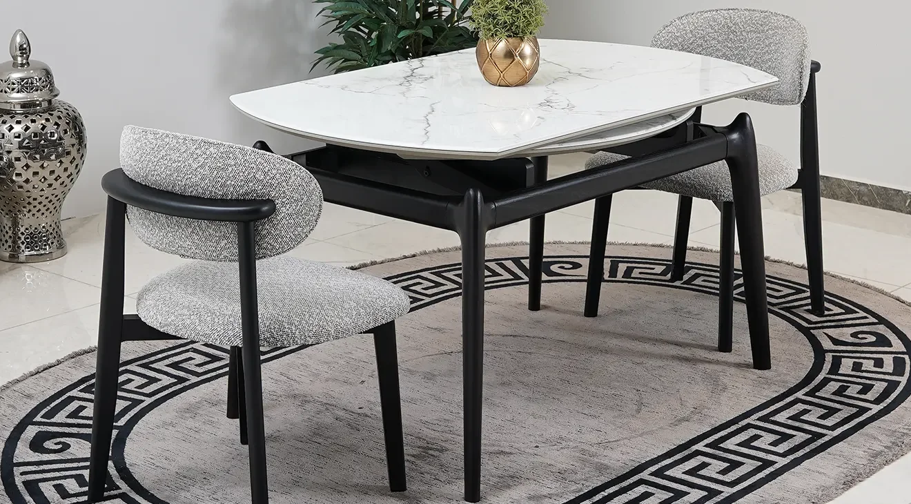 M2 Açılır Yuvarlak Granit Mermer Masa