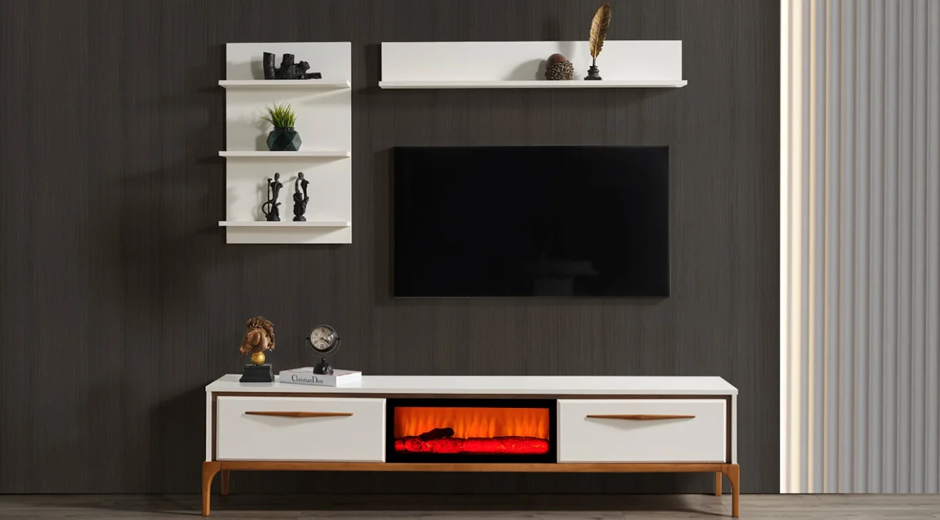 Masal Ahşap Ayaklı Şömineli Tv Ünitesi