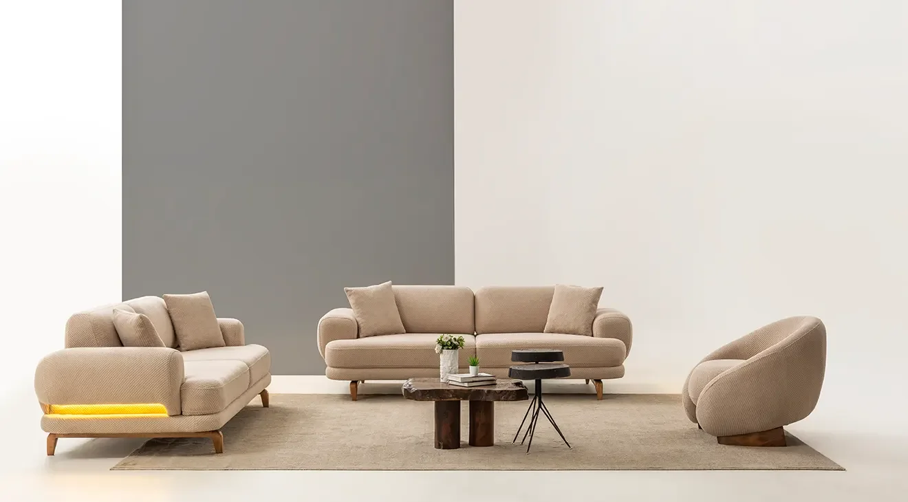 Milan Cappuccino Ahşap Ayaklı Koltuk Takımı