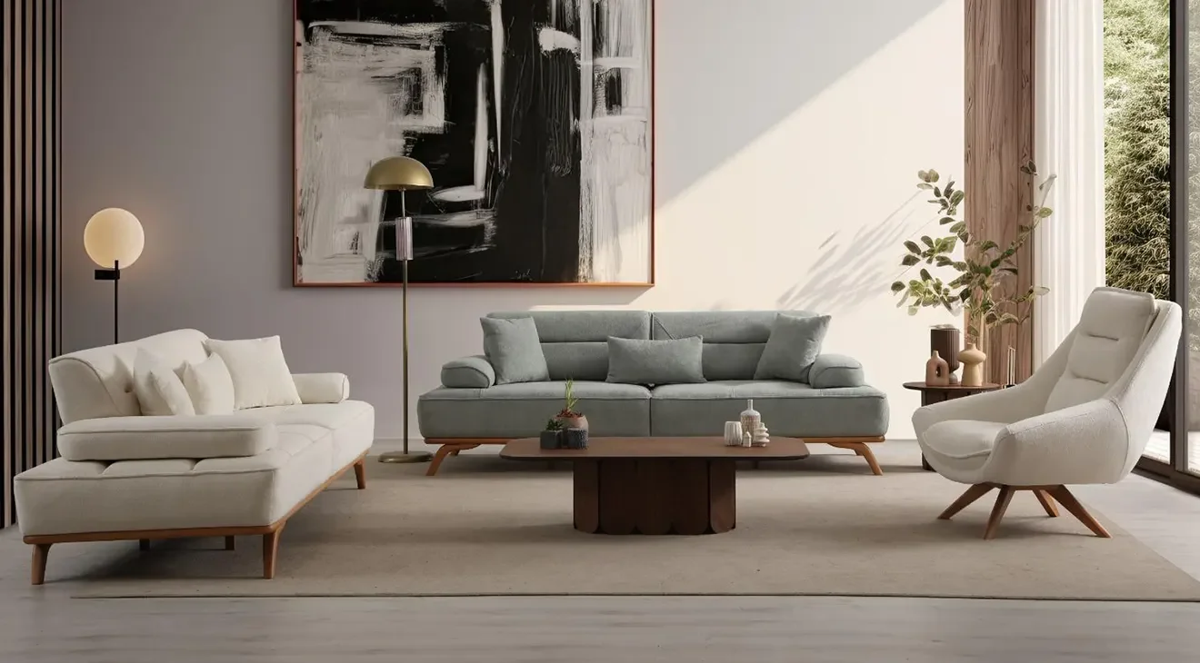 Milano Ahşap Ayaklı Yataklı Modern Koltuk Takımı