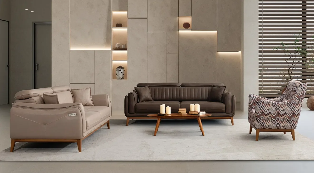 Milas Ahşap Ayaklı Koltuk Takımı