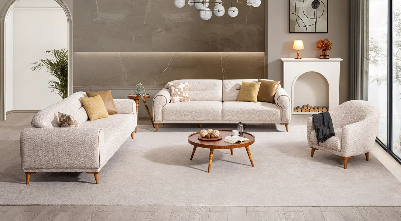 Milas Ahşap Ayaklı Yataklı Koltuk Takımı