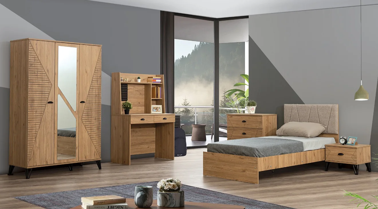 Milas Ceviz 3 Kapaklı Genç Odası Takımı