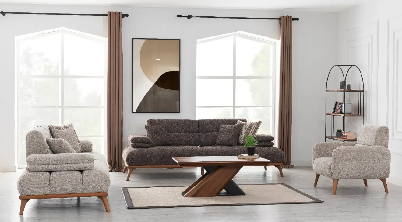 Monza Ahşap Ayaklı Yataklı Koltuk Takımı