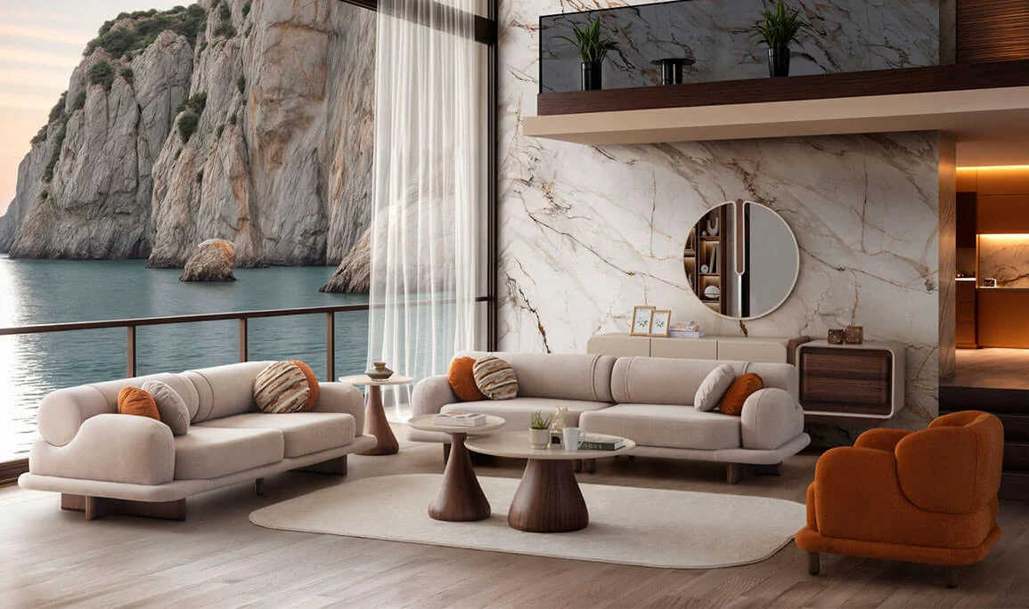 Moon Walnut Sofa Set