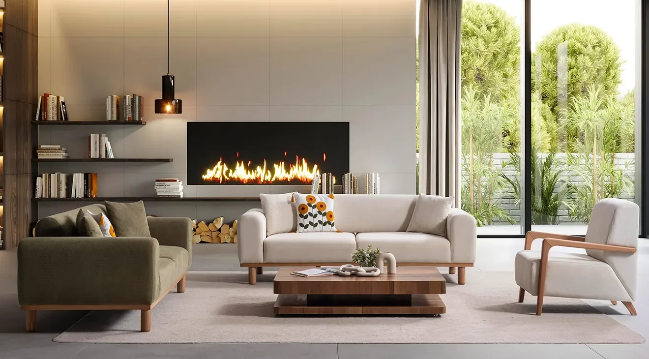 New Bohem Ahşap Ayaklı Koltuk Takımı