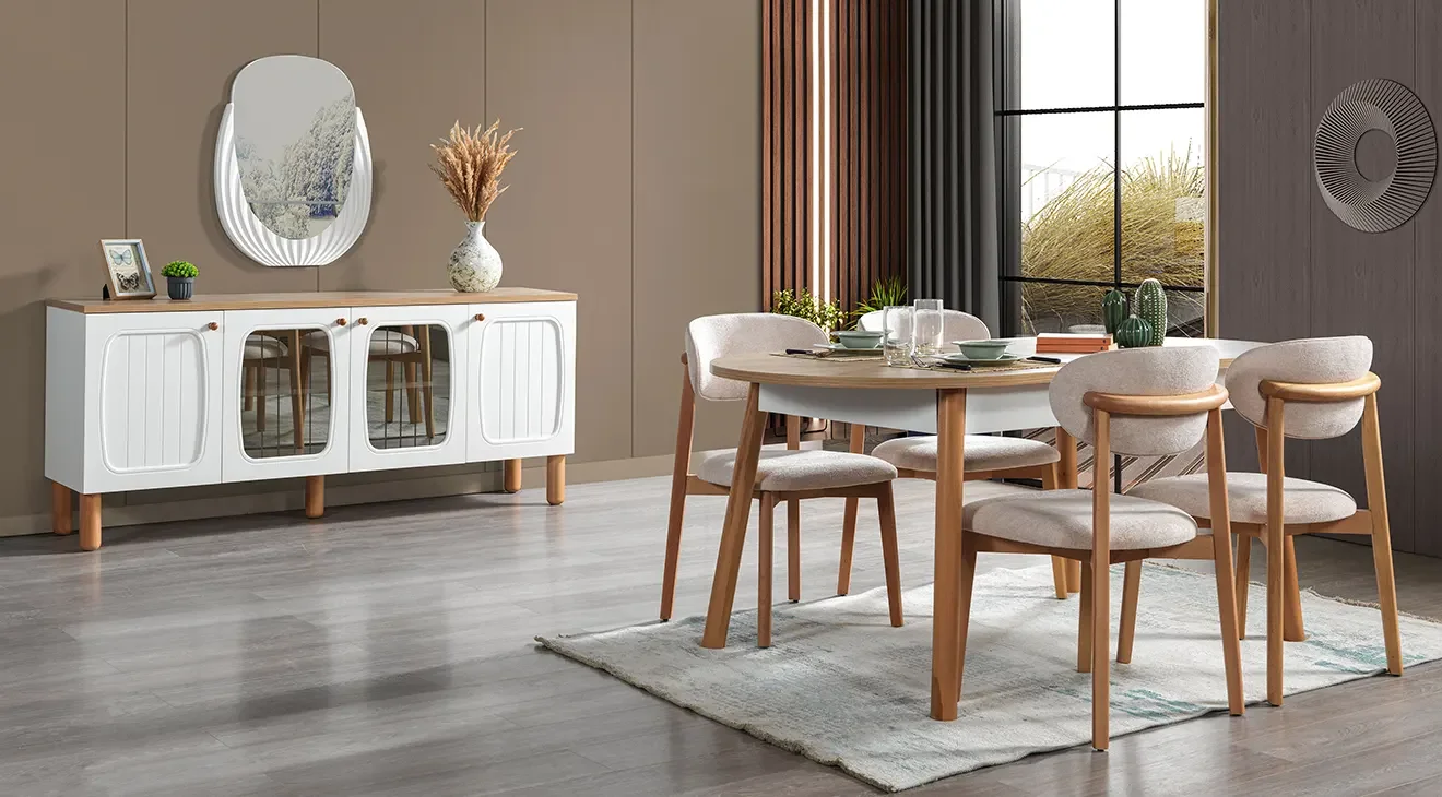 New Bohem Ahşap Ayaklı Yemek Odası Takımı