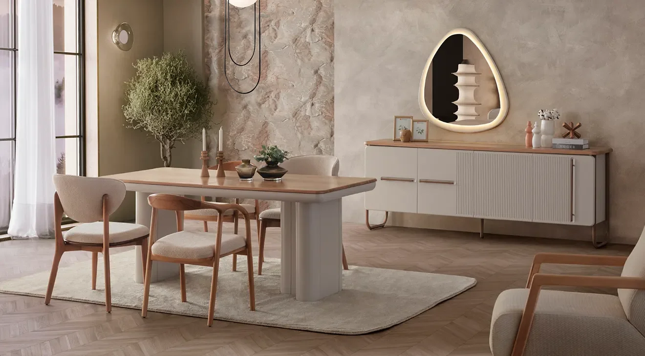 New Lotus Ahşap Ayaklı Yemek Odası Takımı