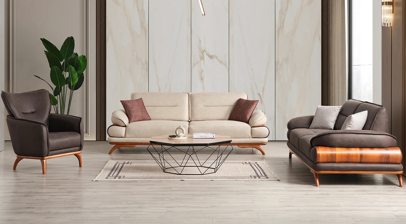 New Oslo Ahşap Ayaklı Yataklı Koltuk Takımı