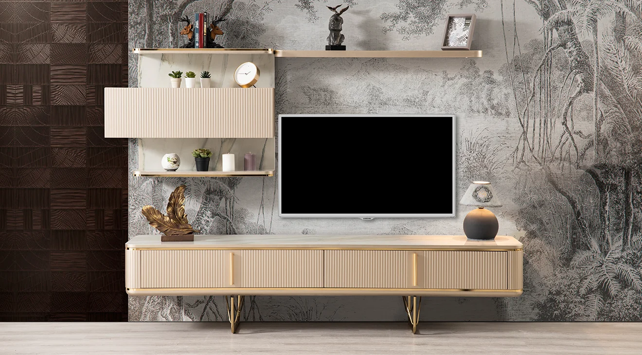 New Paris Gold Metal Ayaklı Tv Ünitesi