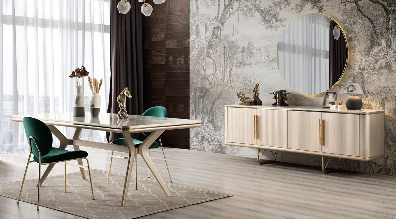 New Paris Krem Yemek Odası Takımı