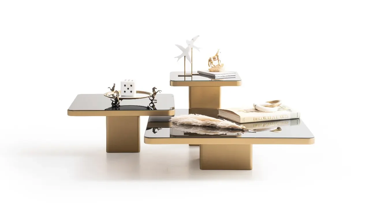 Omega Altın Eskitme Modern Orta Sehpa