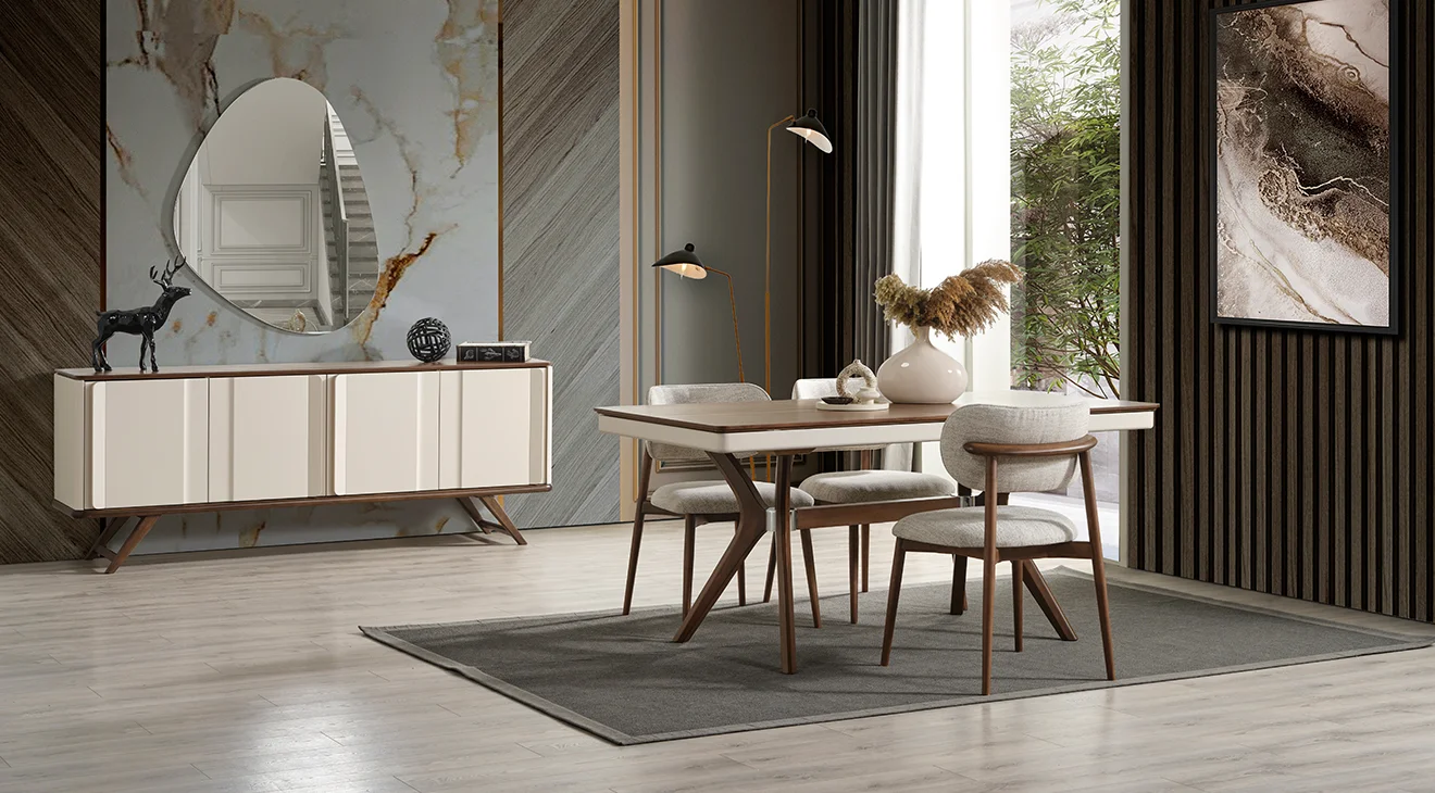Oslo Ahşap Ayaklı Modern Yemek Odası Takımı