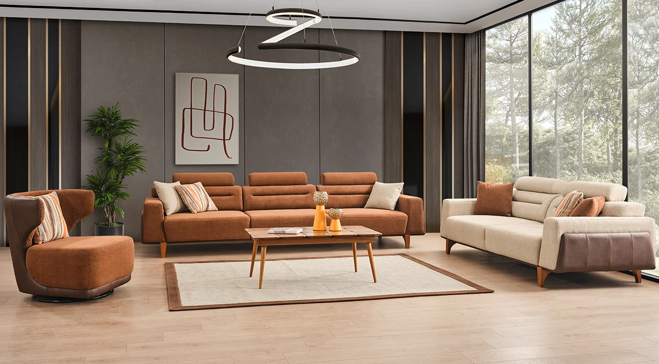 Oslo Ceviz Ahşap Ayaklı Koltuk Takımı