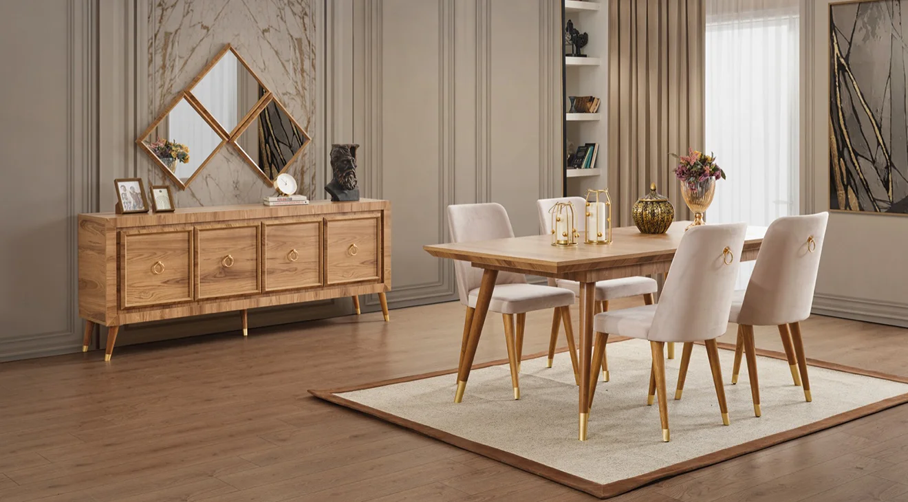 Pablo Ceviz Ahşap Ayaklı Yemek Odası Takımı