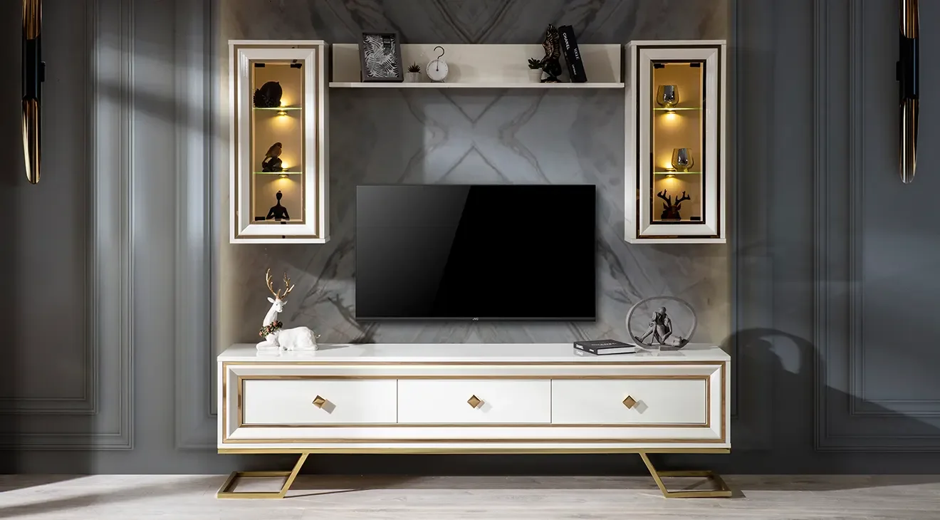 Palermo Metal Ayaklı Tv Ünitesi (Beyaz)