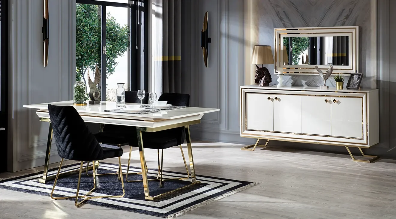 Palermo Metal Ayaklı Yemek Odası (Beyaz)