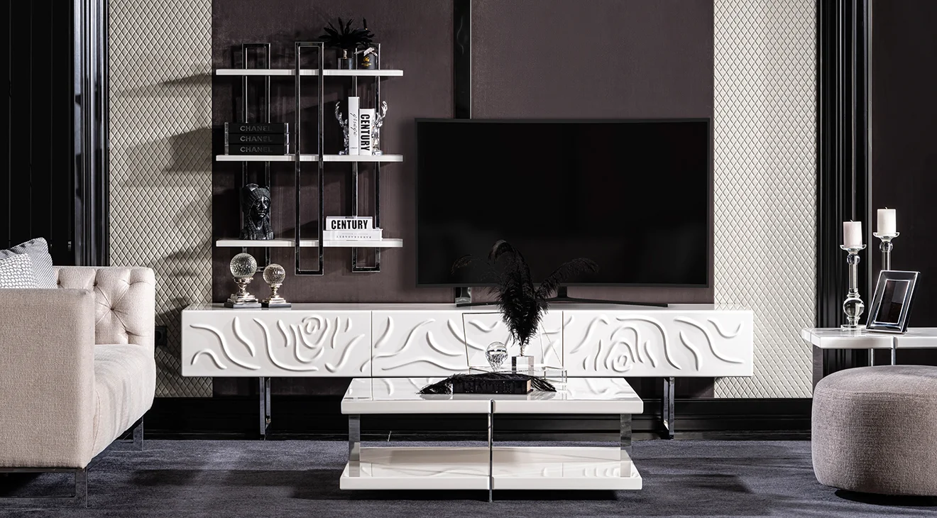 Parma Gümüş Metal Ayaklı Tv Ünitesi