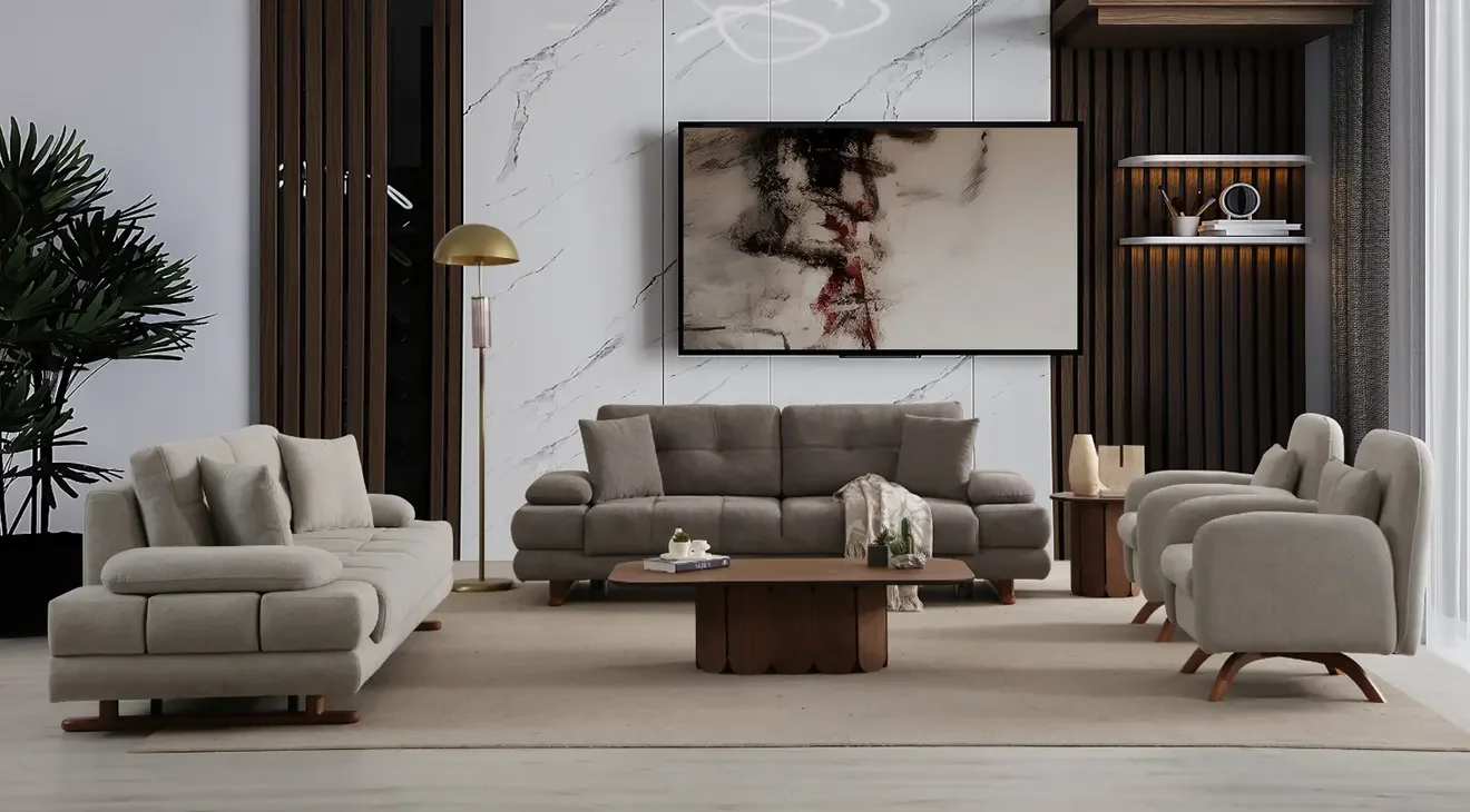 Pera Ahşap Ayaklı Sandıklı Koltuk Takımı