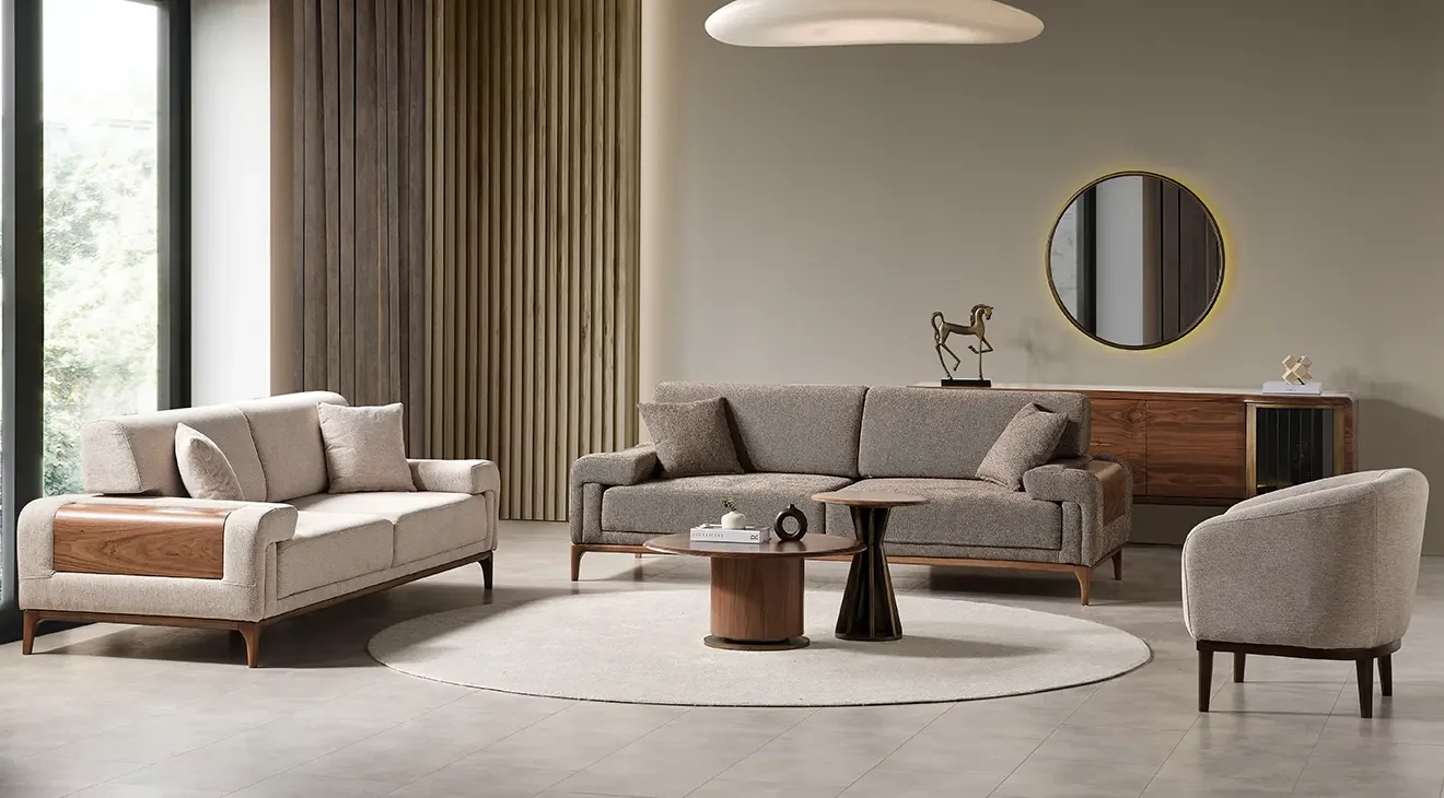 Perla Ahşap Ayaklı Yataklı Koltuk Takımı