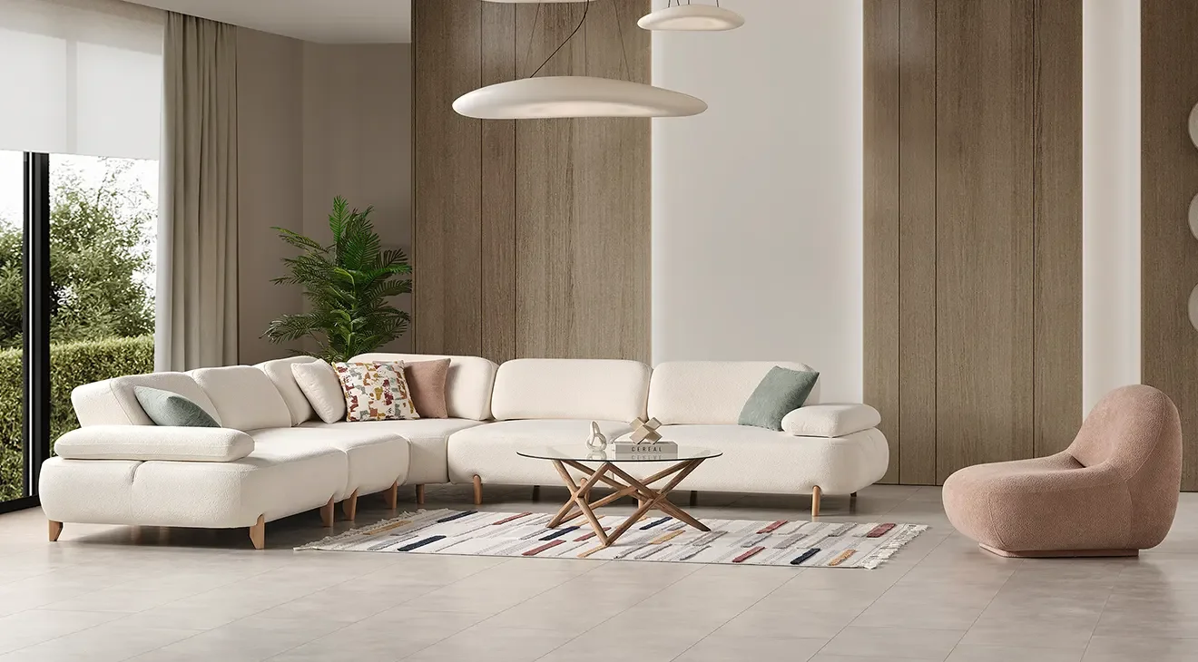 Perla Ahşap Ayaklı Yataklı Köşe Koltuk Takımı