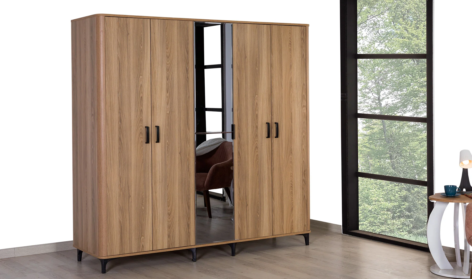 Plain 5 Kapılı Gardrop - Ceviz