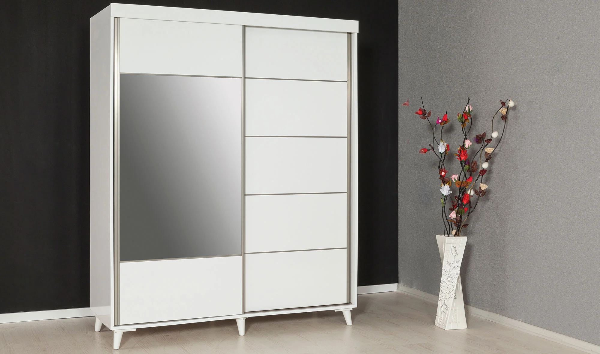 Plane Sürgülü Gardrop - Beyaz