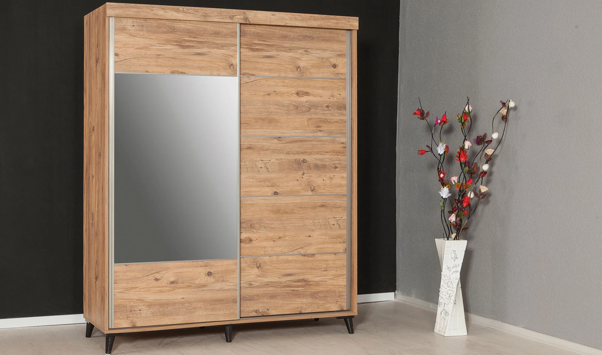 Plane Sürgülü Gardrop - Ceviz