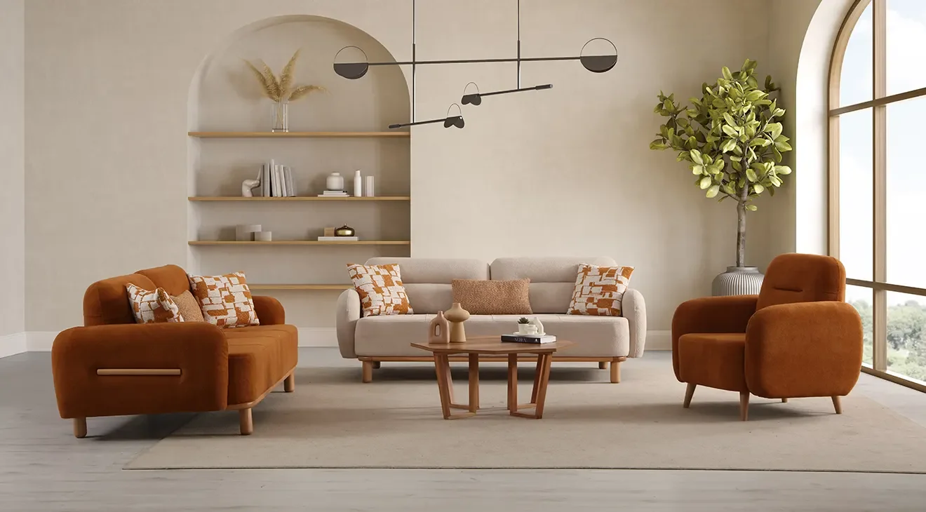 Prada Ahşap Ayaklı Yataklı Koltuk Takımı