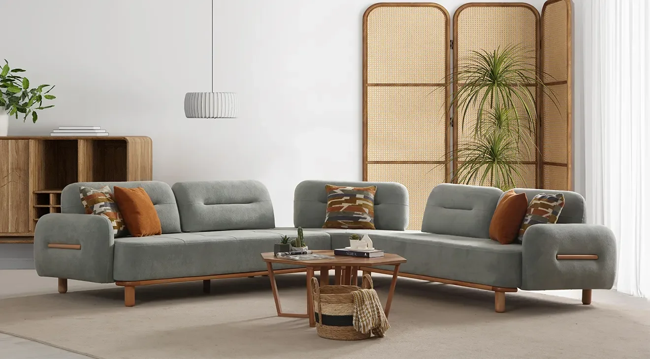 Prada Ahşap Ayaklı Yataklı Köşe Koltuk Takımı