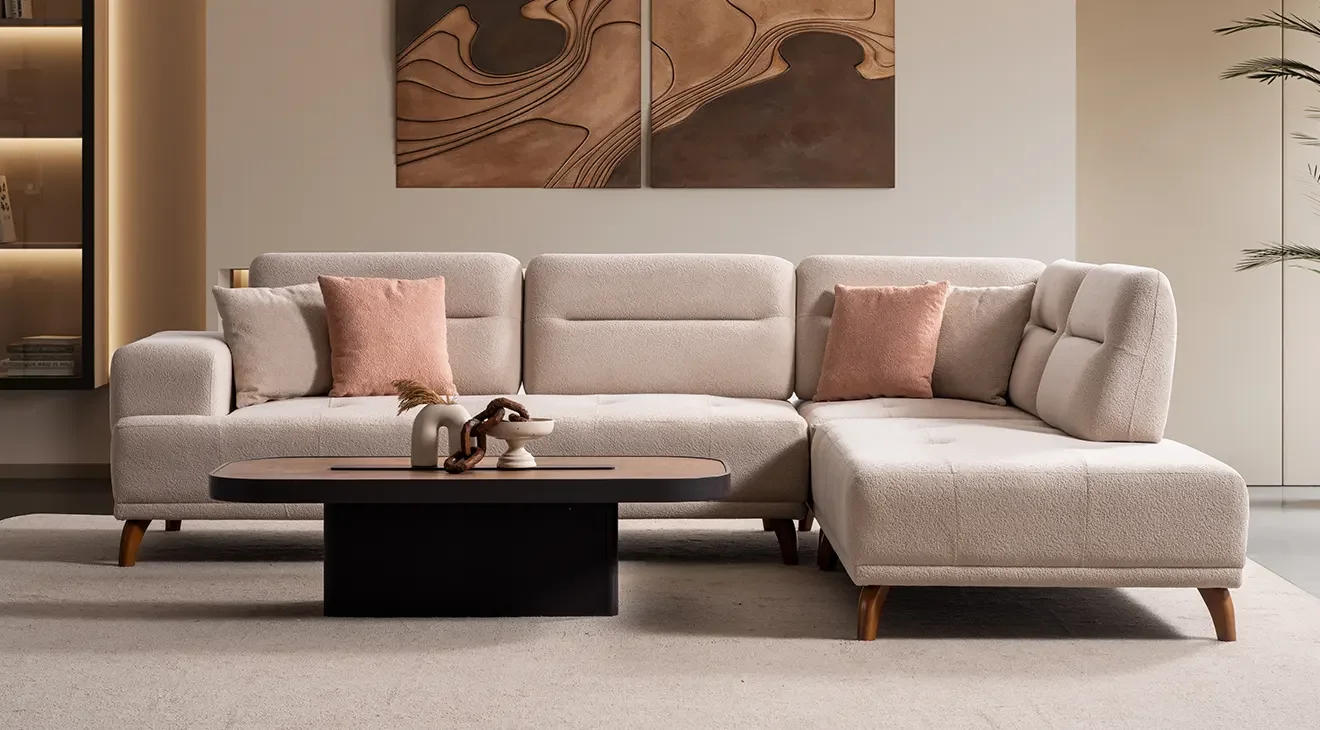 Prada Yataklı Ahşap Ayaklı Köşe Koltuk Takımı