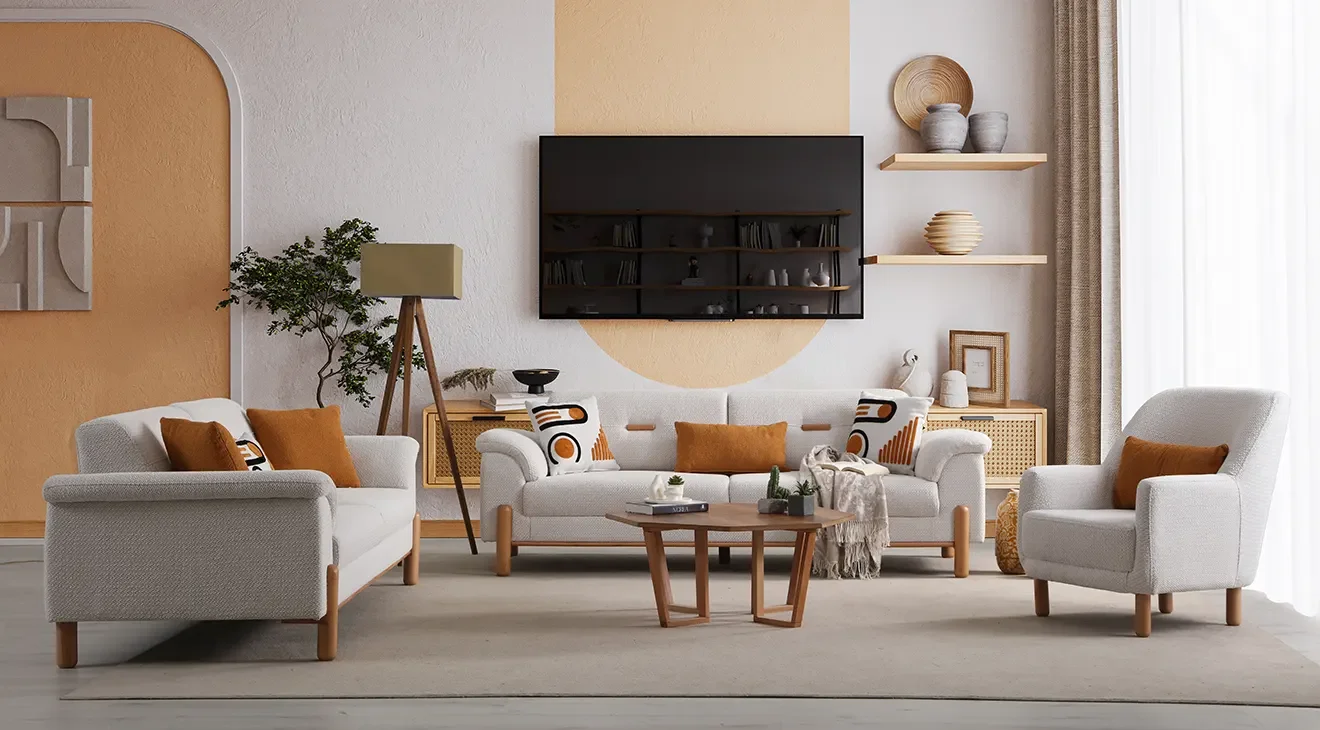 Prag Ahşap Ayaklı Bohem Koltuk Takımı