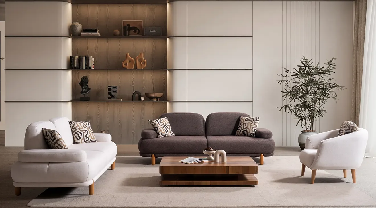 Puffy Ahşap Ayaklı Koltuk Takımı