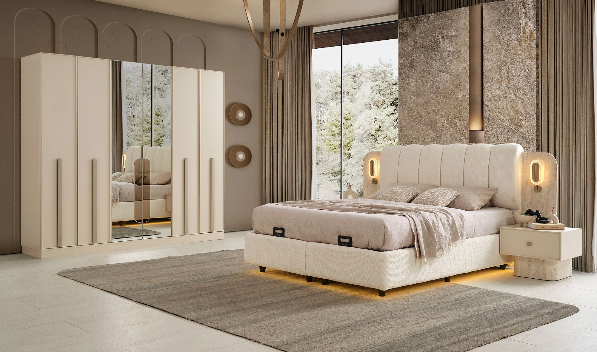 Gardırop + Başlık + Şifonyer + 2 Komodin