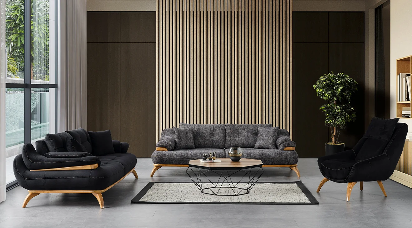 Rio Ahşap Ayaklı Modern Koltuk Takımı