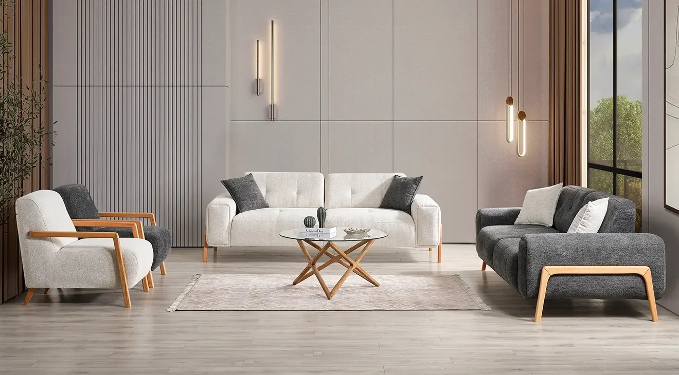 Rolex Yataklı Ahşap Ayaklı Koltuk Takımı