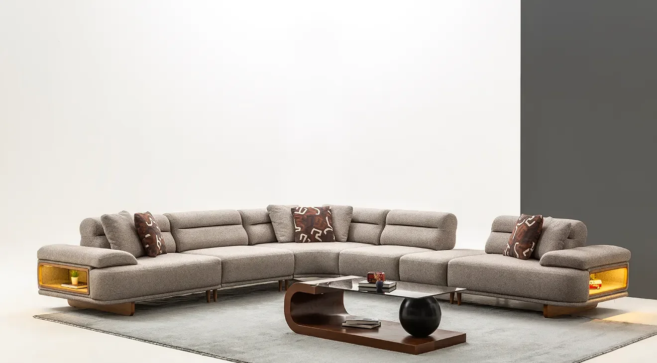 Roma Ahşap Ayaklı Köşe Koltuk Takımı