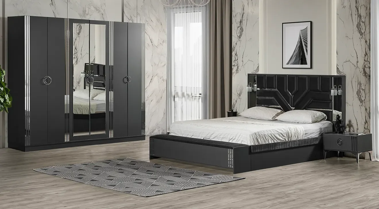 Roma Antrasit 6 Kapaklı Yatak Odası Takımı