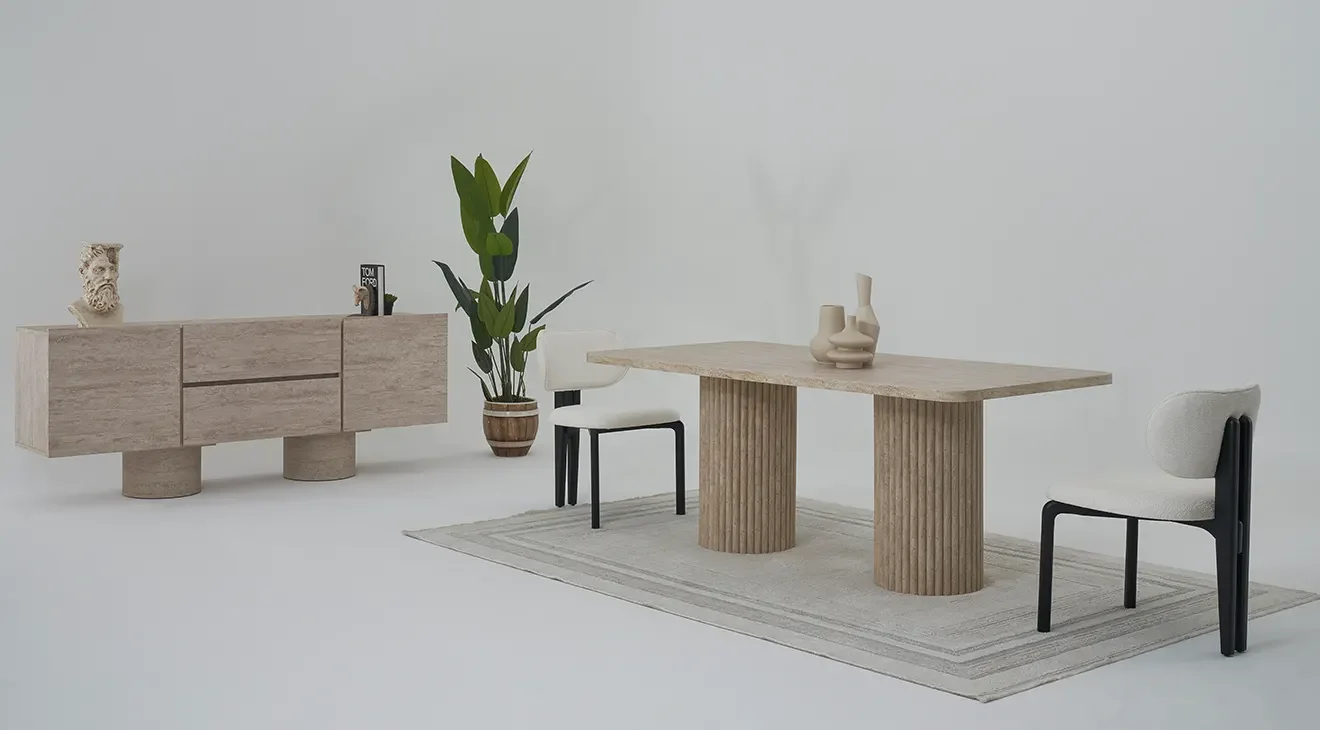 Roma Traverten Yemek Odası Takımı