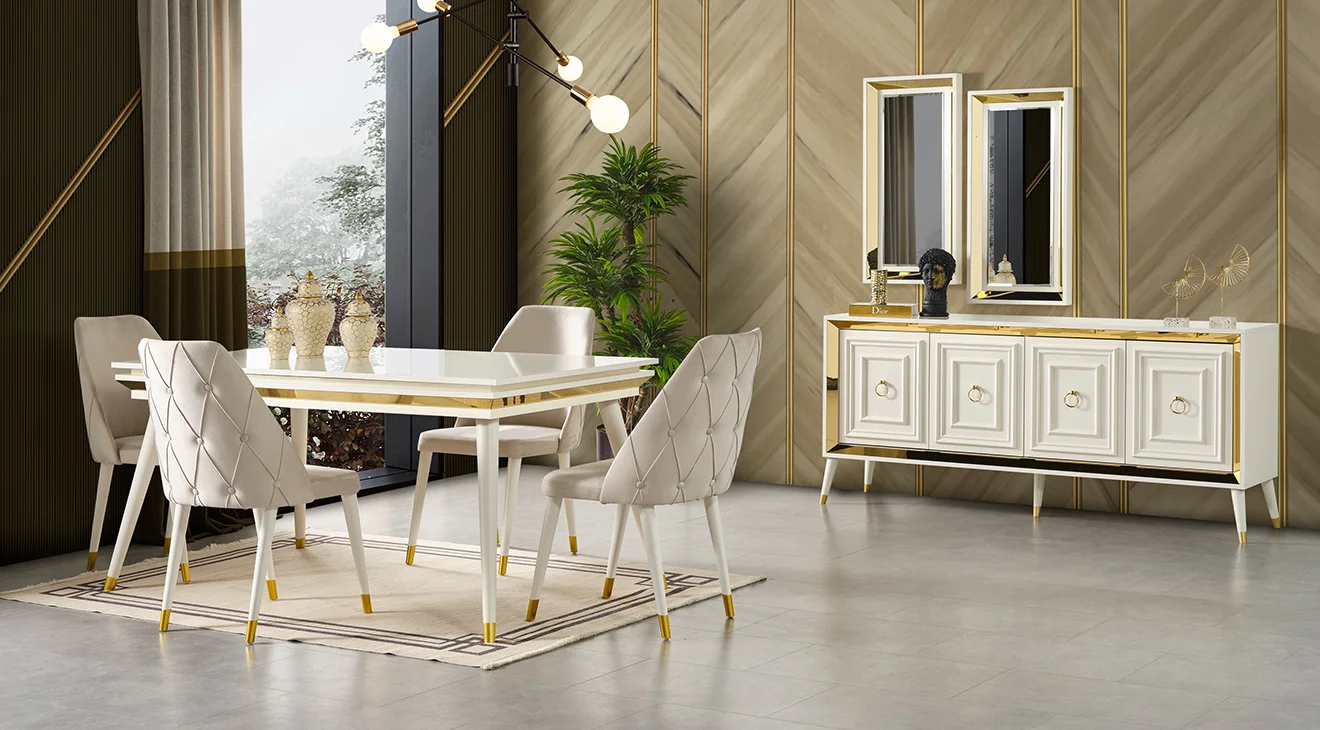 Rosa Aytaşı Ahşap Ayaklı Yemek Odası Takımı