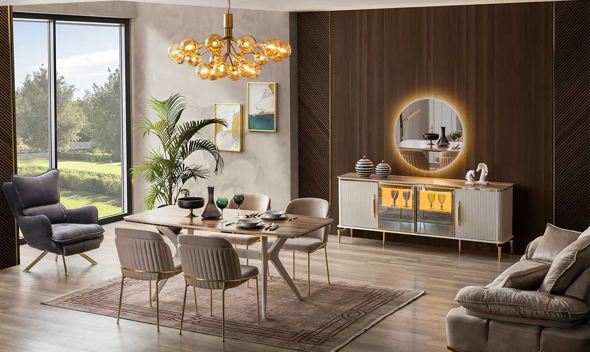 Royal Gold Metal Ayaklı Yemek Odası Takımı