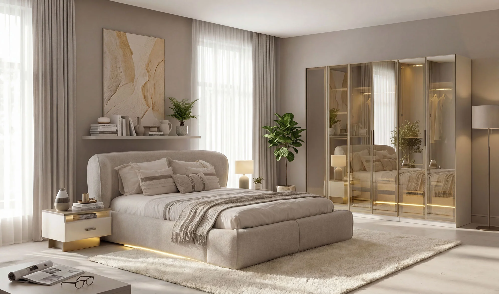 6 Kapılı Gardrop - Camlı