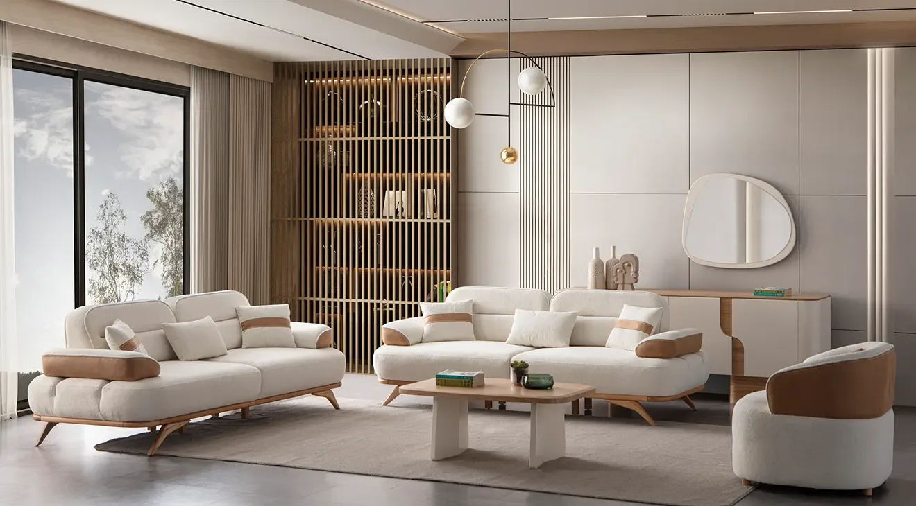 Salda Ahşap Ayaklı Koltuk Takımı