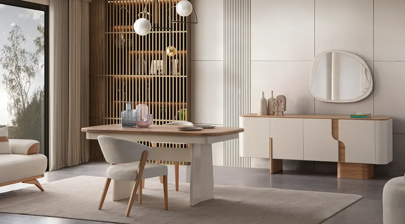 Salda Ahşap Ayaklı Yemek Odası Takımı