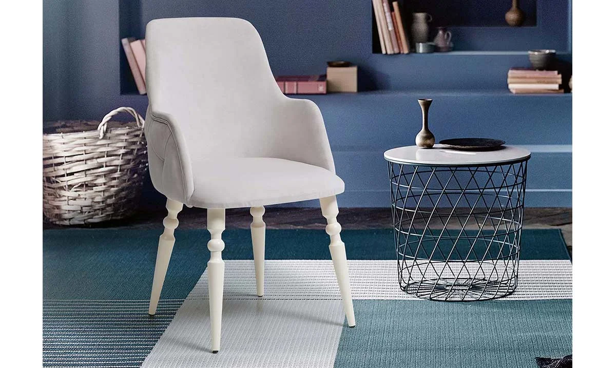 Sanat Beyaz Ahşap Ayaklı Sandalye