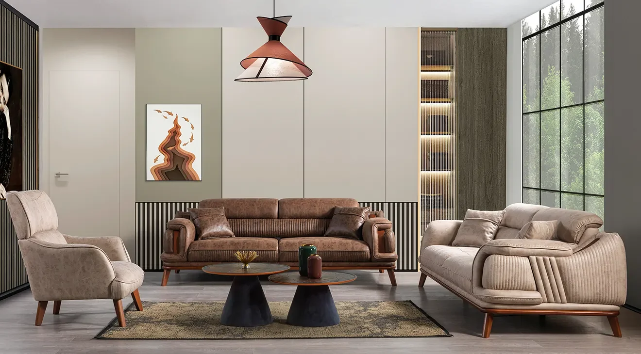 Saray Ahşap Ayaklı Modern Koltuk Takımı